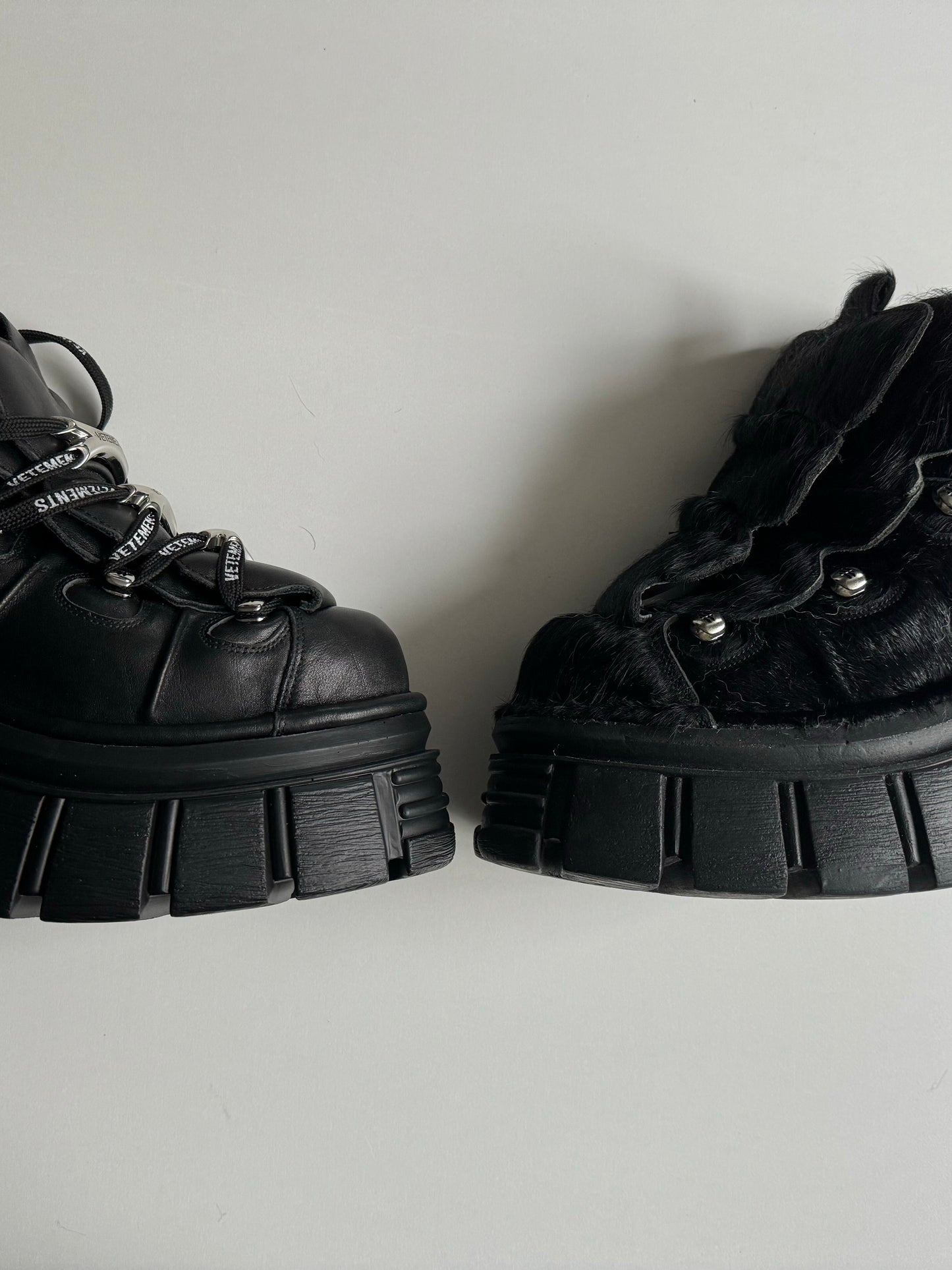 Y2K Collab vetements Punk Metal Chunky Platform Shoes - Pony Hair Vers