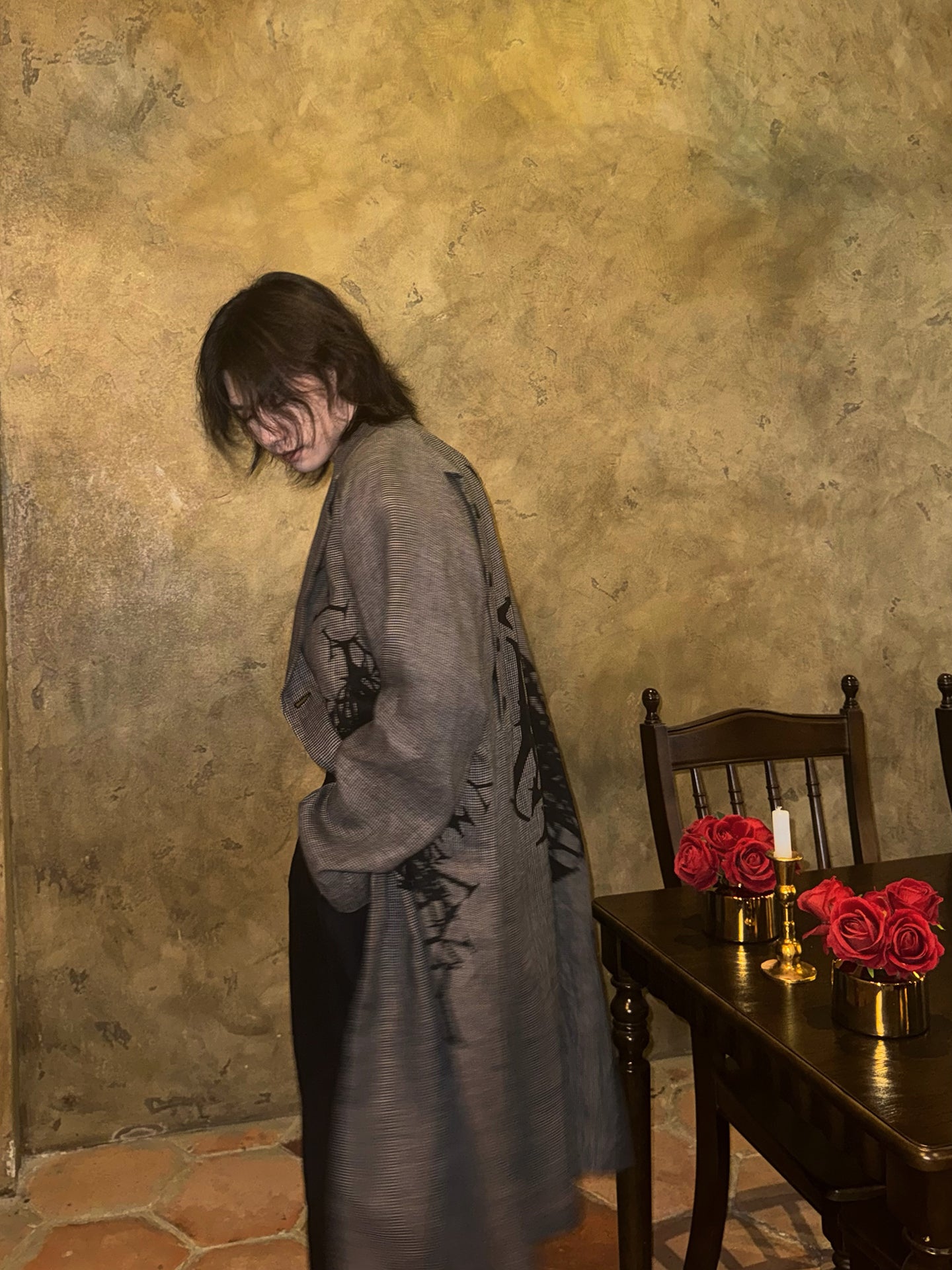 Self-made Yohji Wool Blend Trench - Houndstooth with 'Y' Monogram Print - Donclickin