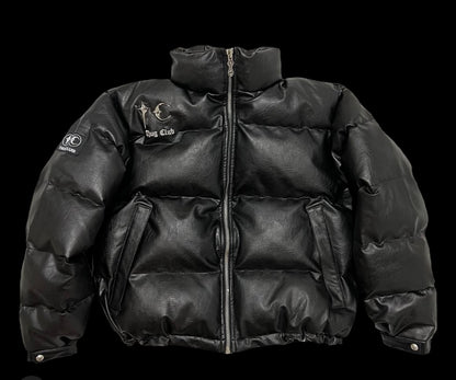 Thug Club ’Drip’ Puffer Jacket - PU Leather Opium Outerwear - Black / S