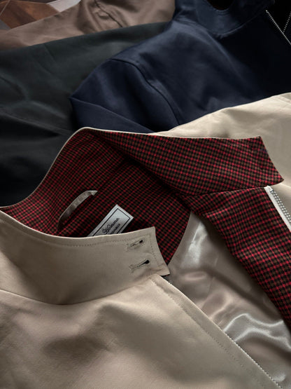 Oclin Classic G9 Harrington Jacket - Short Wide Fit Mercerized Cotton - Red Tartan Lined Vintage British Blouson - donclickin