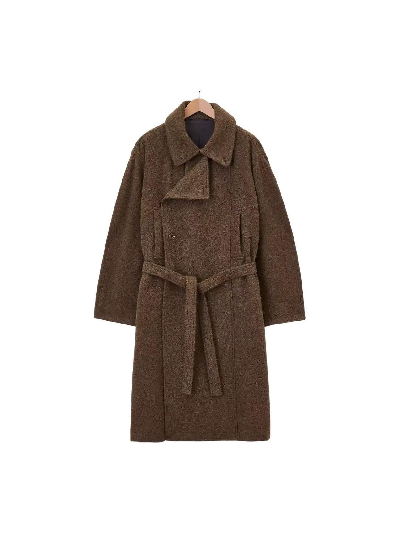 Lemaire Alpaca Wool Blend Trench Coat - Brown Stand Collar Robe