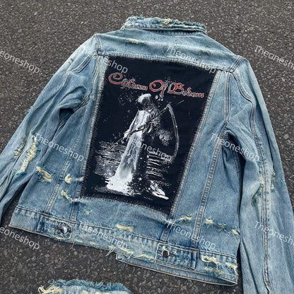 AMIRI 16OG Patchwork Back Kill Denim Jacket Metallica High-Street