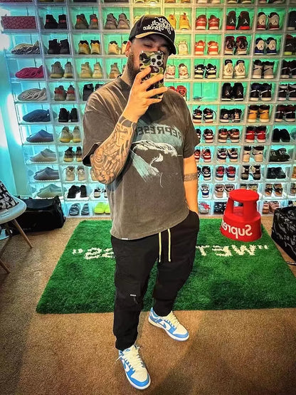 REPRESENT Washed Distressed Doberman Shark Short-Sleeve T-Shirt FOG