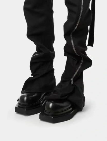 Rick Owen ACBT Dark Multi-Zip Wide-Leg Stacked Slimming Flared Denim Trousers