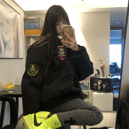 VETEMENTS 19aw Magic Tape Embroidered Flight Jacket Cotton Bomber Down Profile