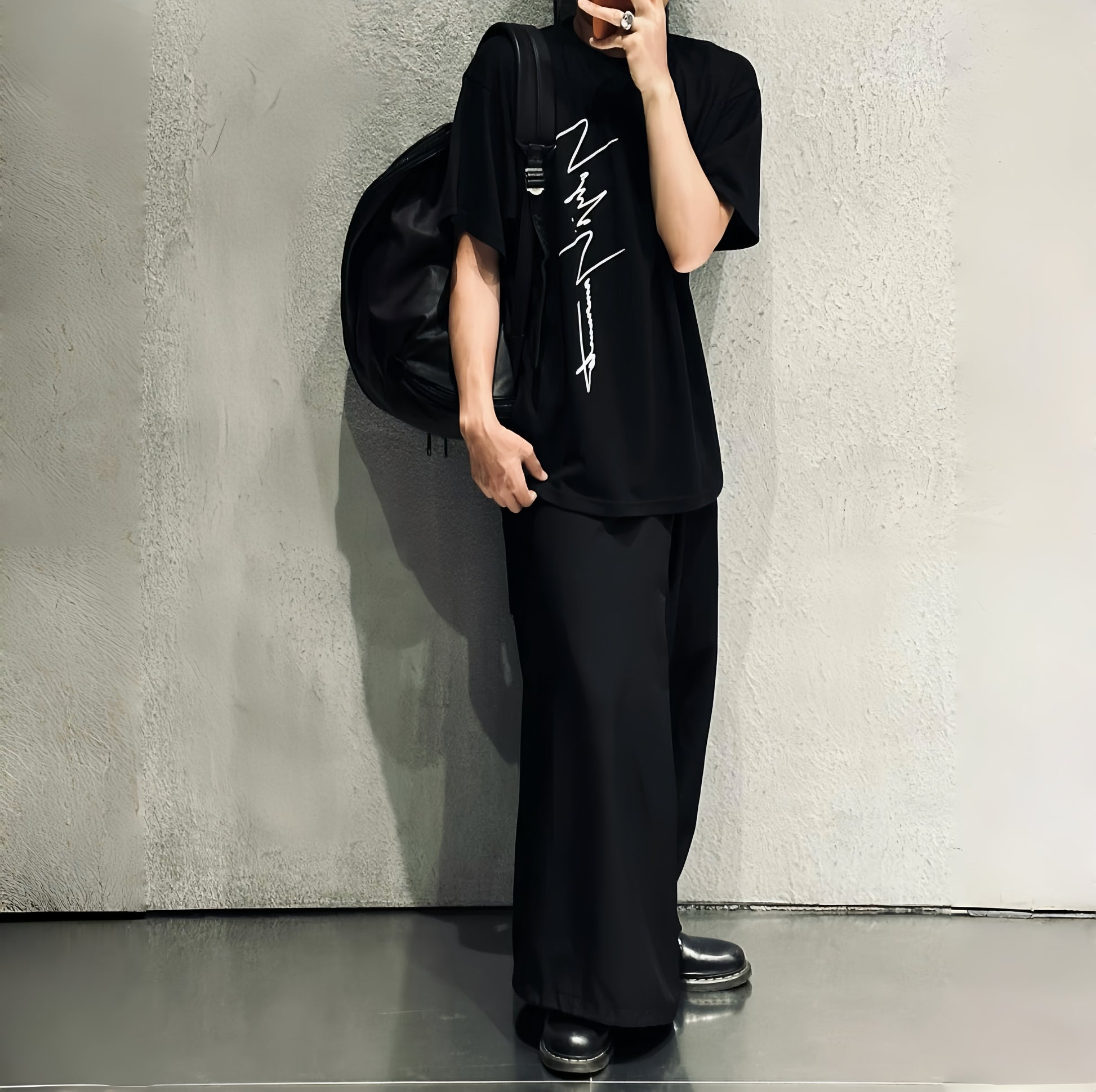 Yohji Logo Print Tee - Heavyweight Honeycomb Fabric Short Sleeve