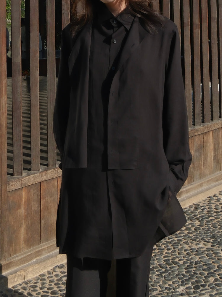 Yohji Darkwear Shirt - Double Placket Court Collar Blouse (Core Collection)