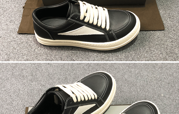 RO 22SS Vintage Leather Low-Top Sneaker Rick Owens - Black/Milk - 