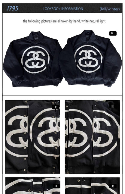 i795 Double-S Stussy Wool Varsity Jacket – Heavyweight Loose Baseball