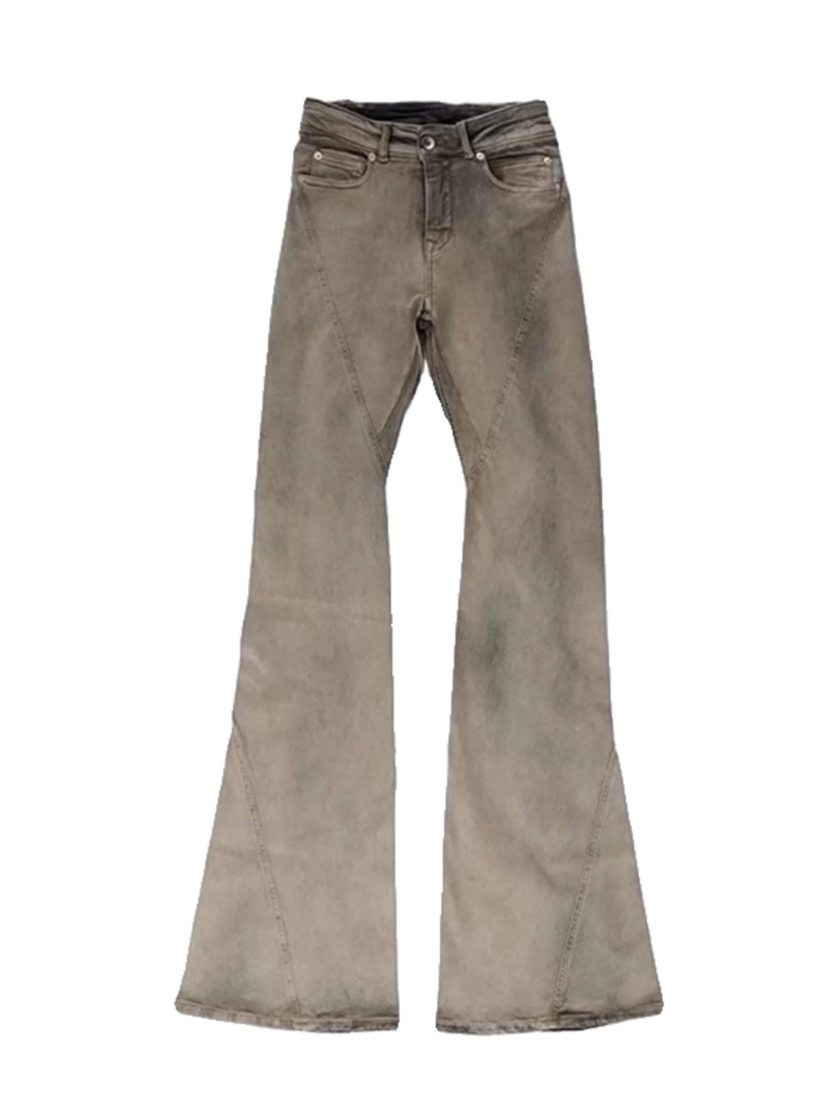 Rick Owen Earth Tone Flared Stacked Jeans – Slim Washed Wide-Leg Opium - Size avaliable S ~ XL