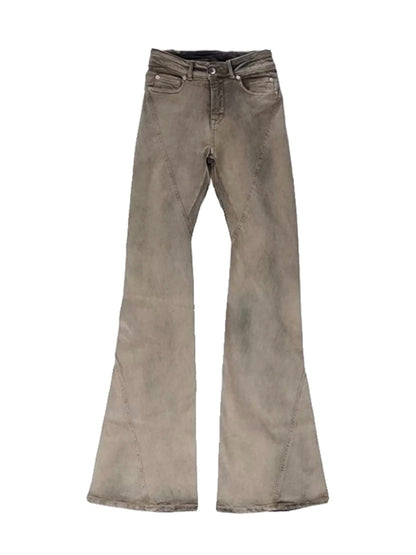 Rick Owen Earth Tone Flared Stacked Jeans – Slim Washed Wide-Leg Opium - Size avaliable S ~ XL