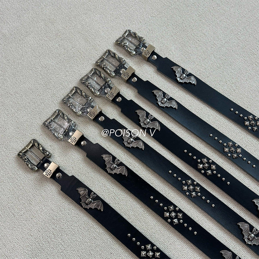 ERD SS24 ’Depressed Heir’ Bat-Studded Punk Belt - Top-Grain Cowhide Rocker Strap