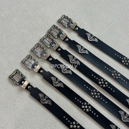 ERD SS24 ’Depressed Heir’ Bat-Studded Punk Belt - Top-Grain Cowhide Rocker Strap