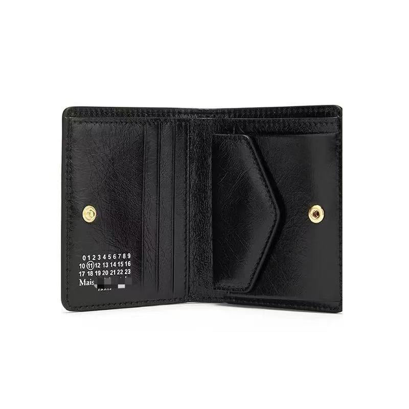 21SS Oiled Leather Wallet Card Holder – MMM Vibe Classic Four-Stitch Design - Black