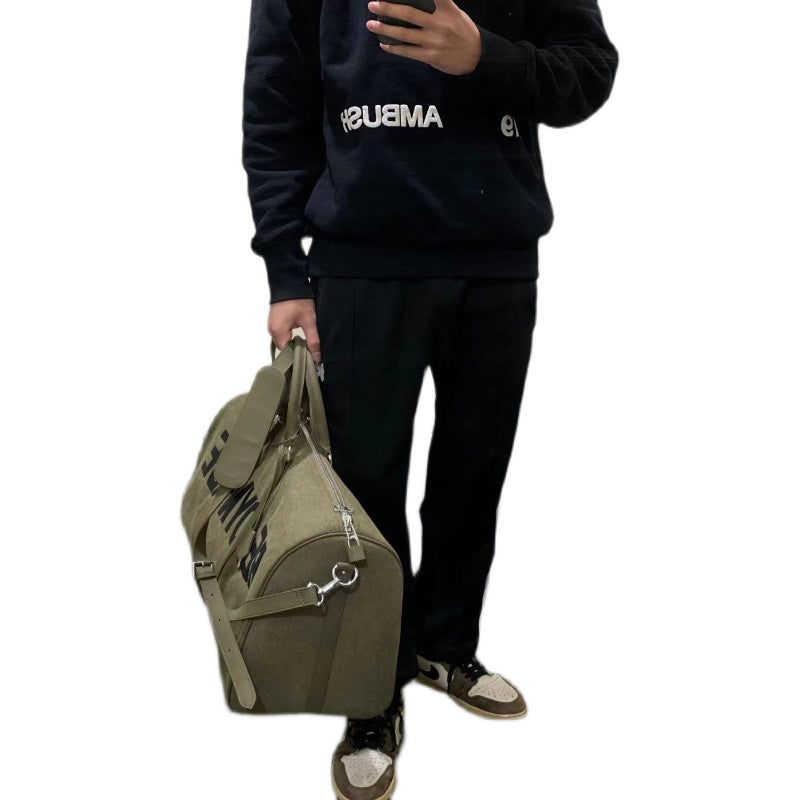 Readymade Overnight Bag - Army Green Canvas Embroidered Travel Bucket Gym Bag - Green