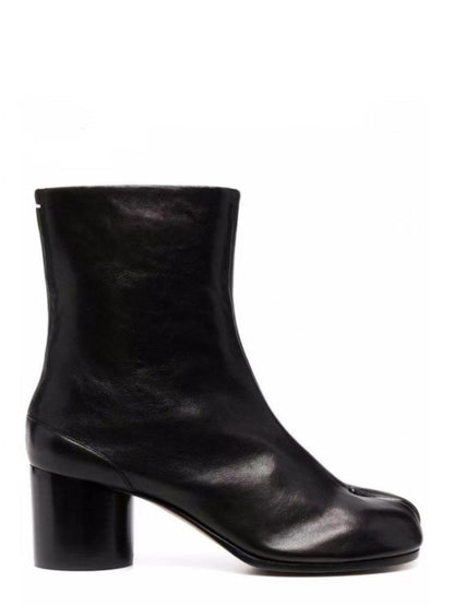 25AW Women’s Tabi Heel Boots - 8cm Stiletto Calfskin Split-Toe Ankle Boots