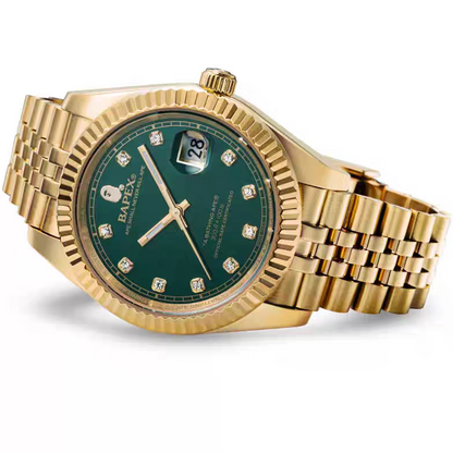 TYPE 6 BAPEX Gold-Green Ape Power Watch - Fluted Bezel Datejust Mechanical Wristwatch