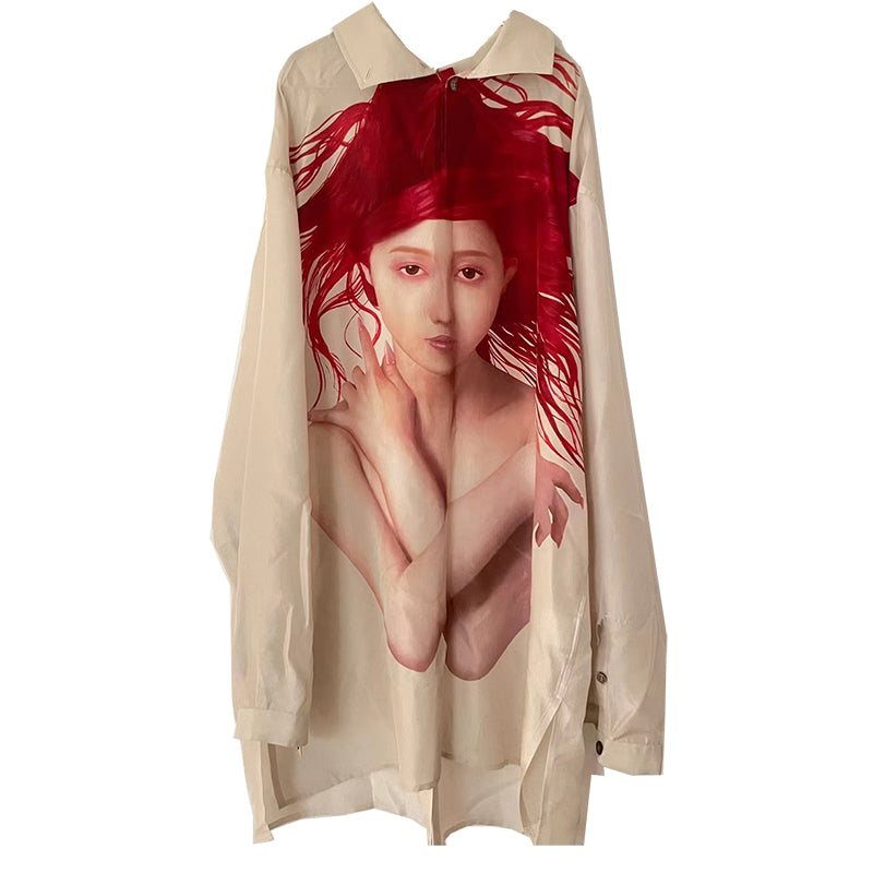 donclickin Yohji Uchida Suzuran ’Sun Child’ Print Shirt - Reversible Silk Blouse