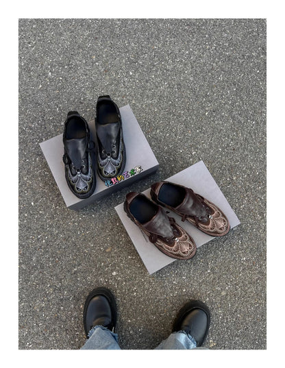 donclick Kiko Kostadinov AW24 Carved Brogue Shoes -Embroidered Workwear Derbies