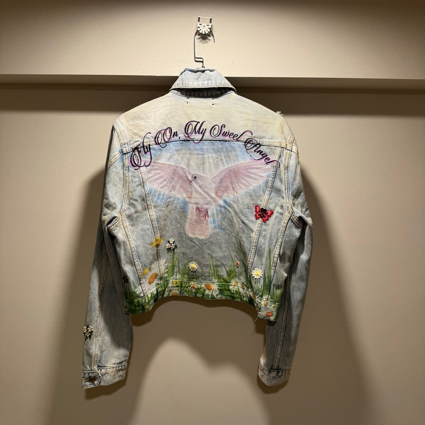 Amiri Dove Embroidered Denim Jacket - Exclusive Custom Distressed