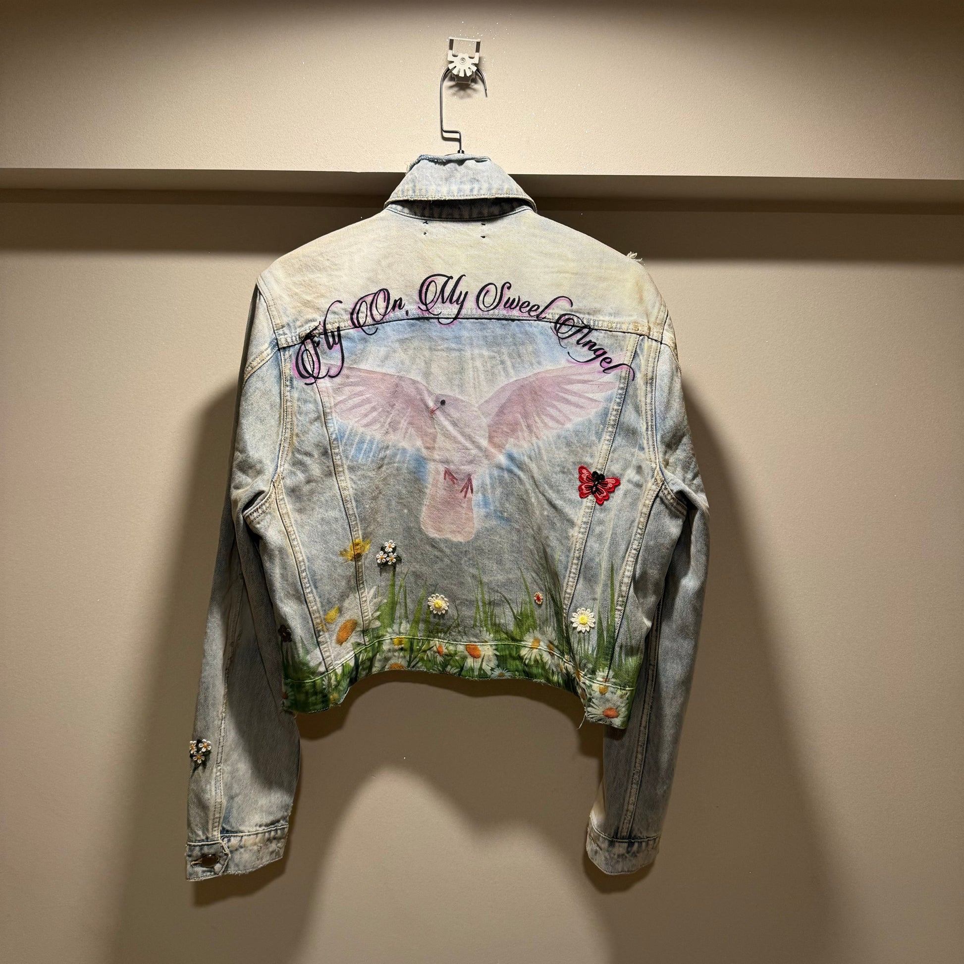 Amiri Dove Embroidered Denim Jacket - Exclusive Custom Distressed