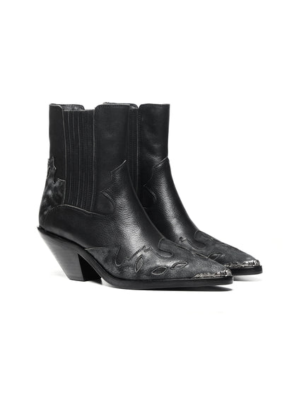 Top-Grain Leather Sole Chelsea Boots -Handcraft Distressed Western Metal Toe Cap - Black