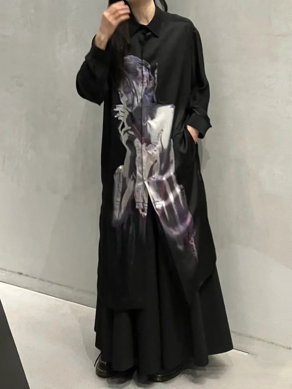 Yohji Portrait Print Shirt - Oversized Longline Designer Unisex Blouse