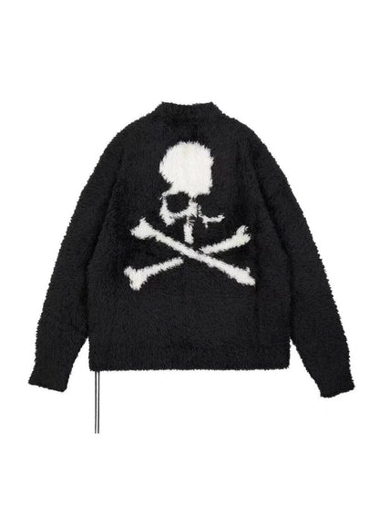 Mastermind Online Dark Alpaca Skull Cardigan – High-Street Loose Knit Sweater