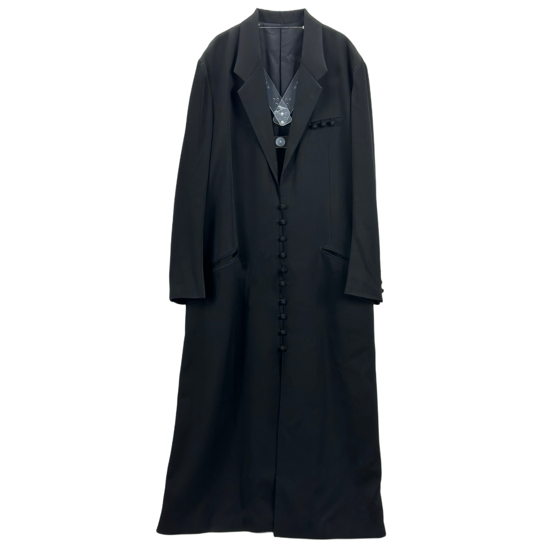 Donclick Yohji AW18 Monastic Collection Tuxedo-Wrap Fabric Buttons Wool Overcoat
