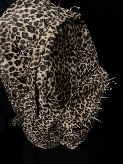 Donclick Playboi Carti Opium Punk Studded Leopard Print Backpack /Black Edition
