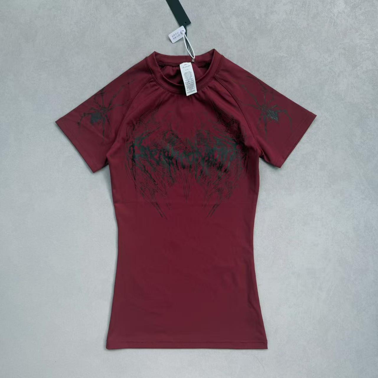 Breathedivinity Gothic Fitness Tee - Moisture-Wicking Stretch Short Sleeve - RED