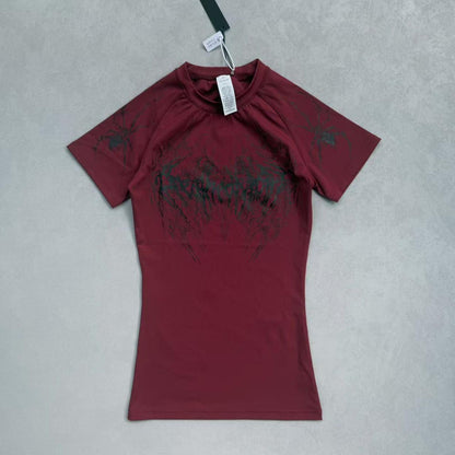 Breathedivinity Gothic Fitness Tee - Moisture-Wicking Stretch Short Sleeve - RED