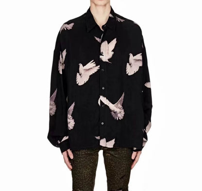 17AW AMIRI Peace Dove Print Silk Shirt - Chiffon-Ice Silk Blend