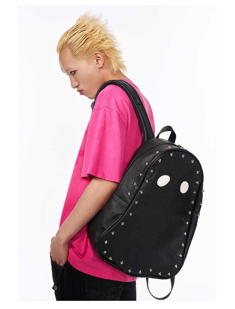 Fun & Cool Punk Studded Ghost PU Leather Backpack - Imp Halloween Edition - Black