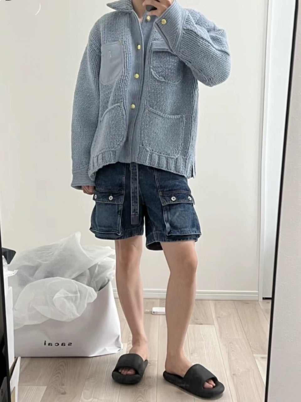 SACAI Handcrafted Chunky Knit Wool Coat – Oversized Heavyweight Sweater