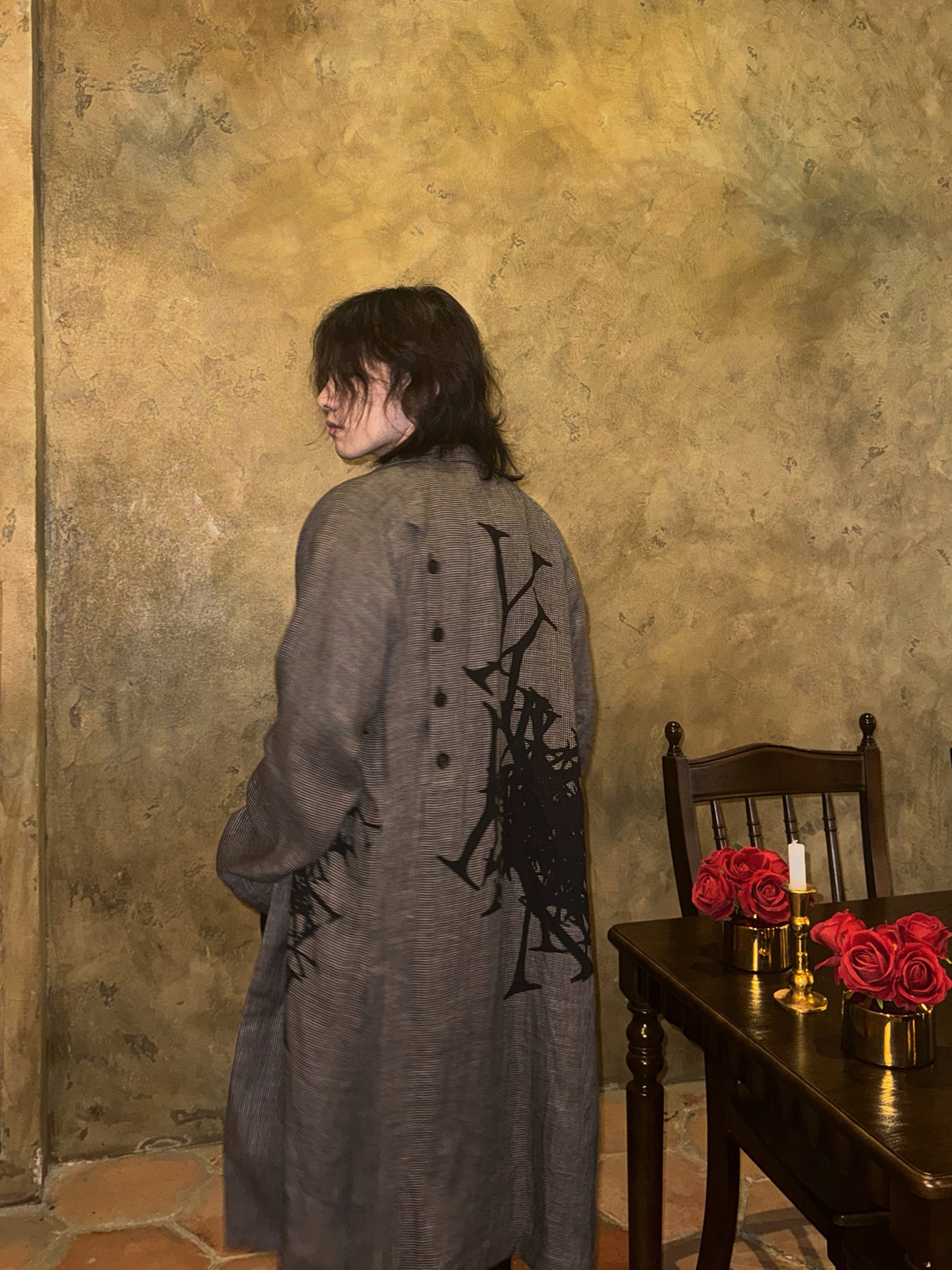 Self-made Yohji Wool Blend Trench - Houndstooth with 'Y' Monogram Print - Donclickin