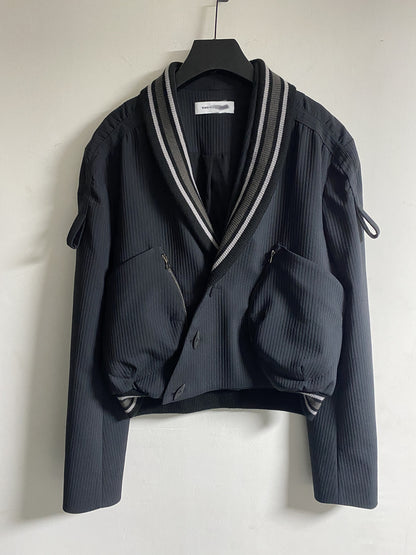 donclick 22FW Kiko Kostadinov Black V-Neck Jacket -Button Zip Casual Long Sleeve