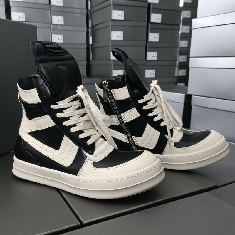 Rick Owen Reverse Triangle High-Top Leather Shoes Thick Sole Sneakers