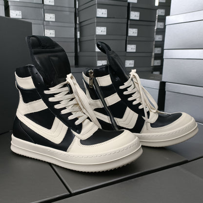 Rick Owen Reverse Triangle High-Top Leather Shoes Thick Sole Sneakers