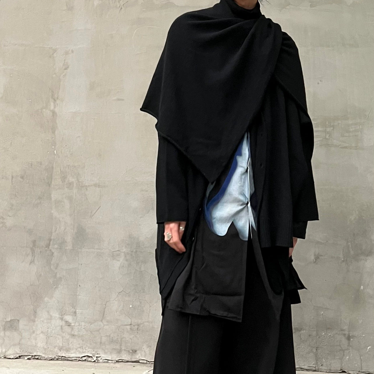 Yohji 21SS Knitted Scarf Cape Pure Wool Shawl Cardigan Outerwear