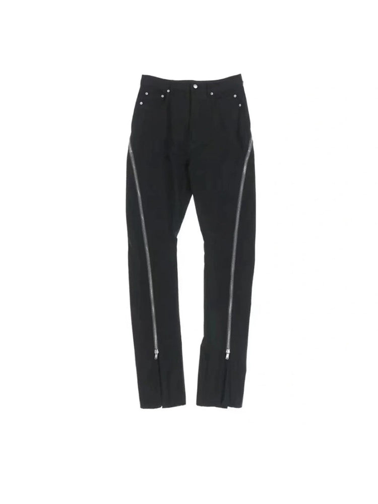 Rick Owen ACBT Dark Multi-Zip Wide-Leg Stacked Slimming Flared Denim Trousers