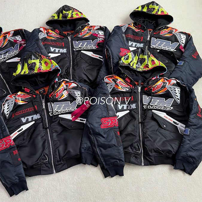 VTM Bomber Jacket Vetement Embroidered Patchwork Detail Racing Hoodie - Size avaliable S M L