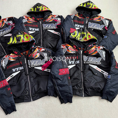 VTM Bomber Jacket Vetement Embroidered Patchwork Detail Racing Hoodie - Size avaliable S M L