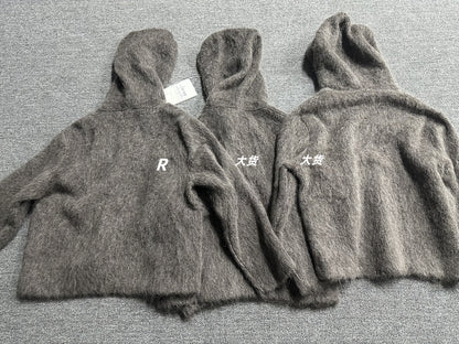 Our Legacy Grey Mohair Zip Cardigan – Wool Blend Relaxed Hooded Knit