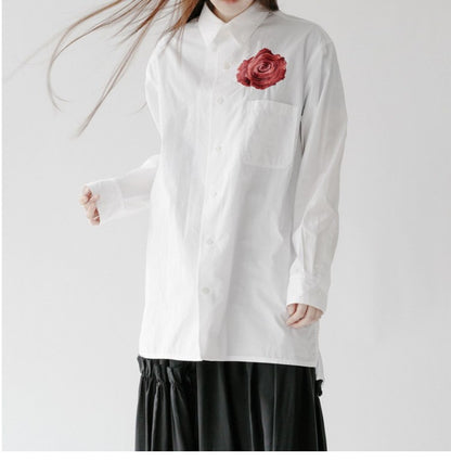 Donclickin Yohji Yamamoto Floral Embroidered Shirt - Night Blooming Rose Cotton