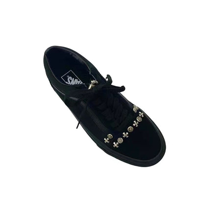 Vans Old Skool Chrome Handmade Low-Top Shoes Black Cross Studded Canvas Sneakers