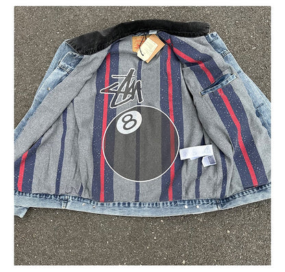 Stussy Embossed 8 ball Ｘ Levis Jacket Washed Denim Outerwear