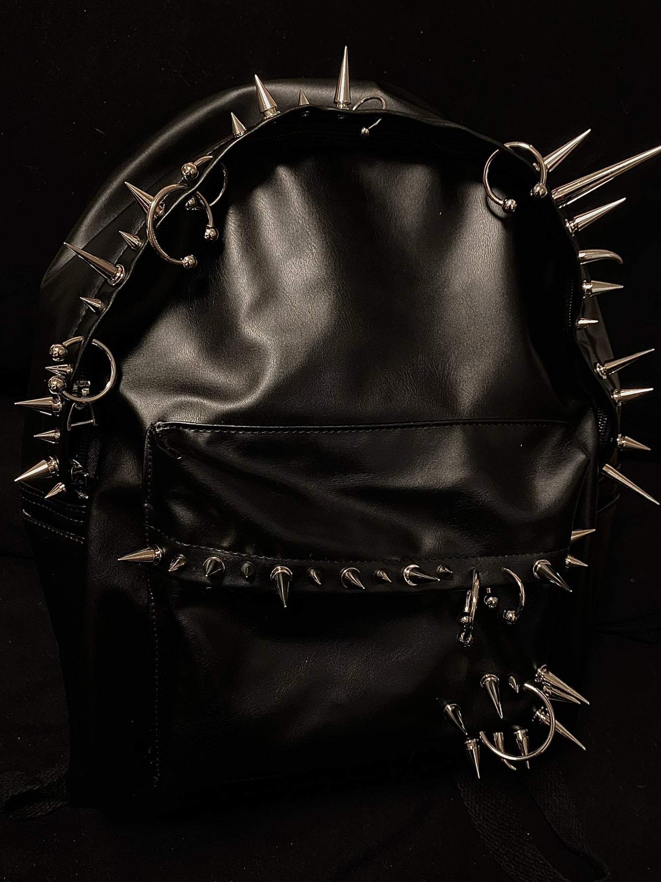 Playboi Carti OPIUM Punk Studded & Pierced Black Leather Backpack - SIze H42/W31