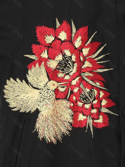 Yohji Yamamoto Hummingbird Embroidered Silk-Linen Jacket Long Sleeve