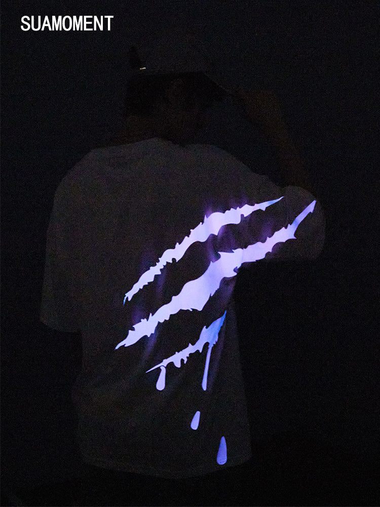 SUAMOMENT BloodClaw Loose Fit Tee Claw Marks Foil Print Couples’ Casual